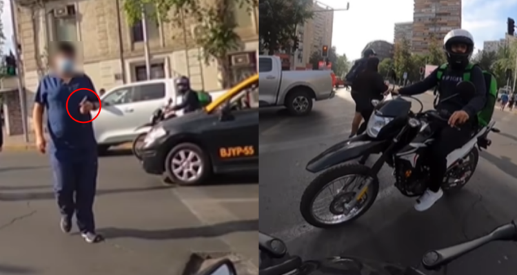 Graban a motochorro perpetrando robo de celular contra transeúnte en Santiago, algo así