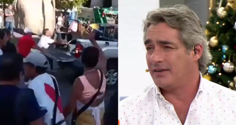 José Luis Repenning hablando en el matinal Tu Día molesto. A su lado, el video del que habla el propio periodista.