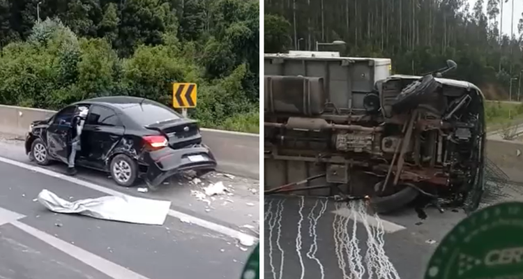 Tres lesionados deja colisión entre camión y automóvil a la altura de Chivilingo en la Ruta 160