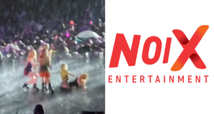 Captura de video de presentación de Glide en Music Bank Chile (Izquierda), logo de la empresa productora Noix Entertaiment (Derecha)