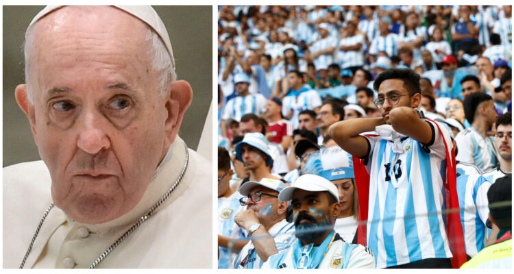 El Papa Francisco y los hinchas decepcionados en el estadio.
