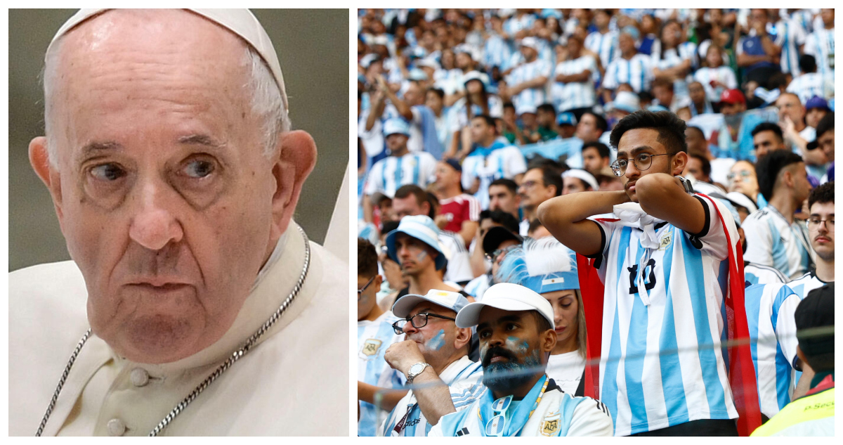 El Papa Francisco y los hinchas decepcionados en el estadio.