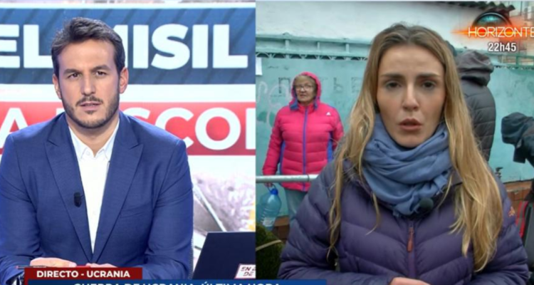 Captura del canal Cuatro HD donde la reportera española Laura de Chiclana tiene un ataque de ansiedad en vivo