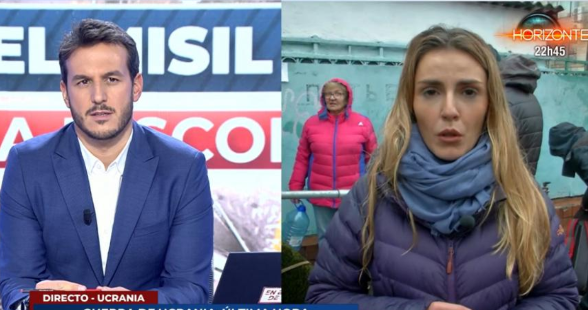 Captura del canal Cuatro HD donde la reportera española Laura de Chiclana tiene un ataque de ansiedad en vivo