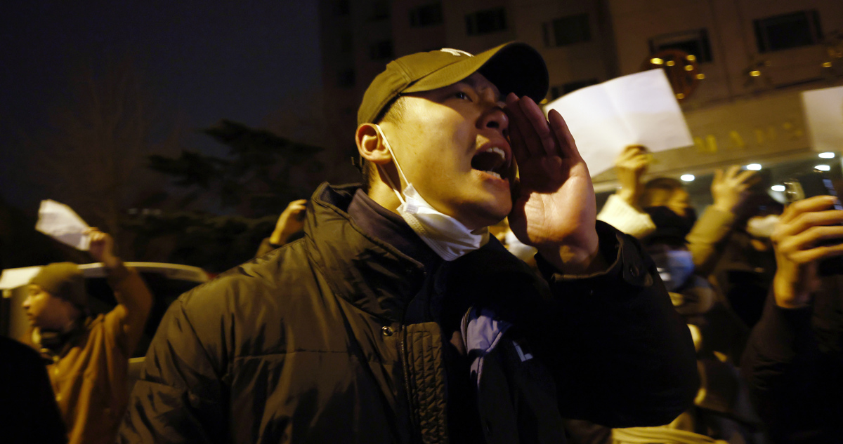 Una protesta contra el ‘cero covid’ en Beijing.