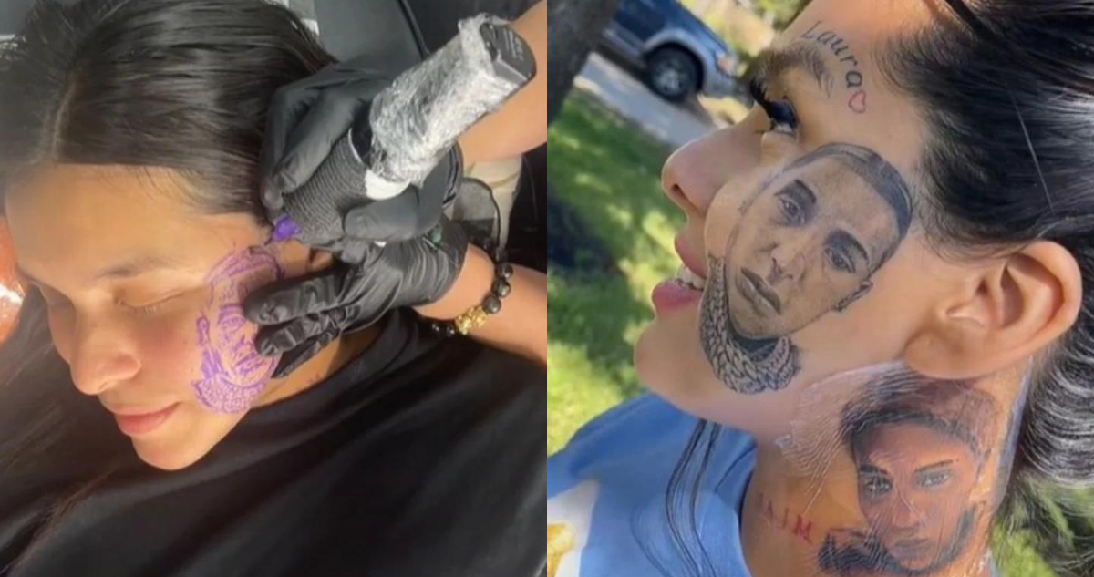 Tiktoker se tatúa rostro de su pareja en su cara
