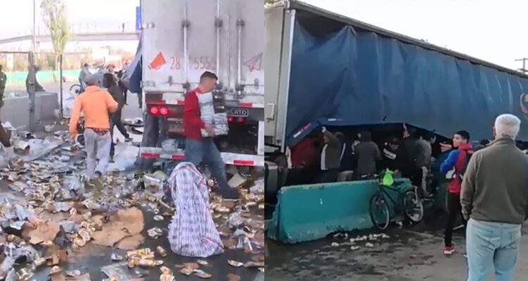 Saquean camión con cervezas que sufrió accidente frente a la Vega de Lo Valledor: hay 7 detenidos