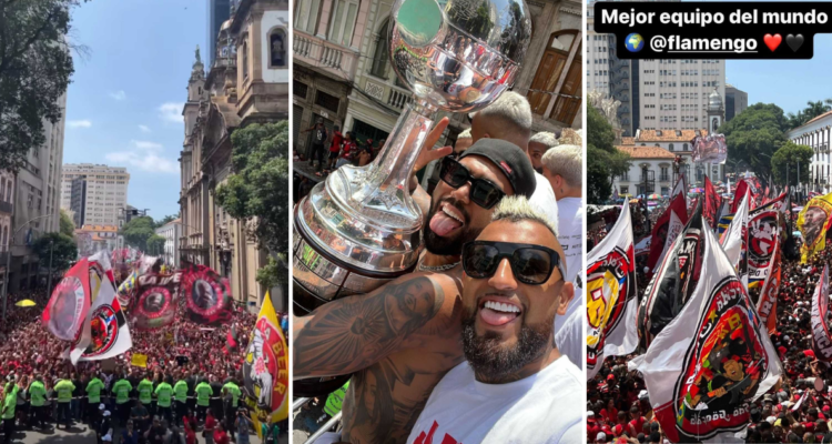 Arturo Vidal comanda los festejos del Flamengo en Río de Janeiro.