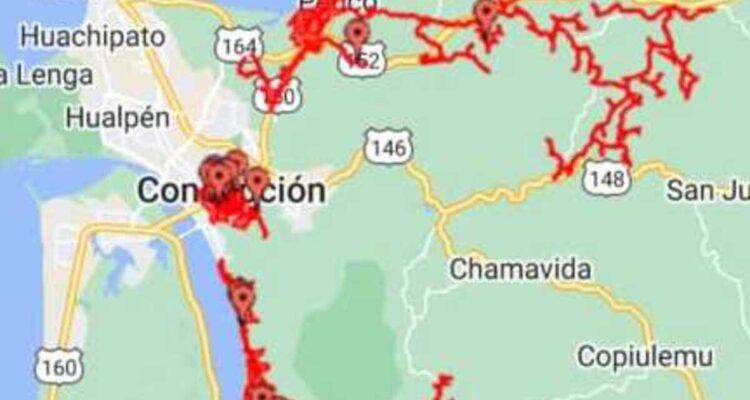 Comunas y sectores afectados por corte de luz en el Gran Concepción.