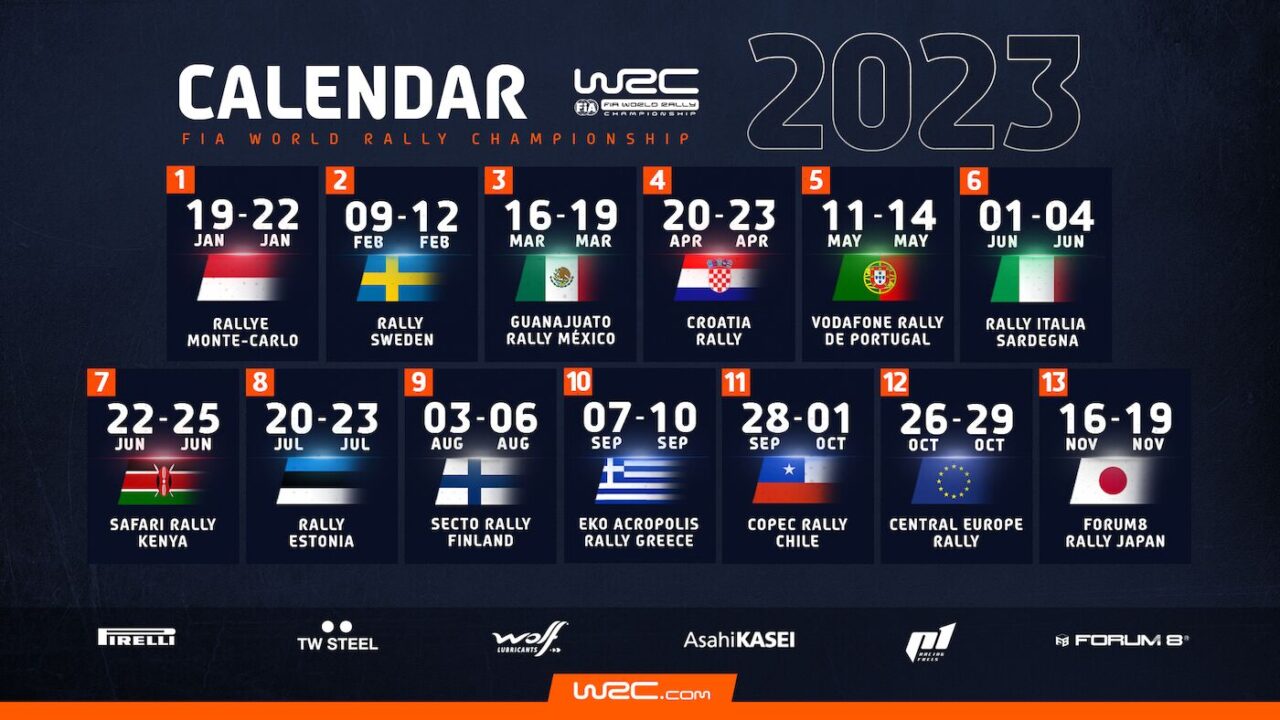 El calendario del WRC 2023.