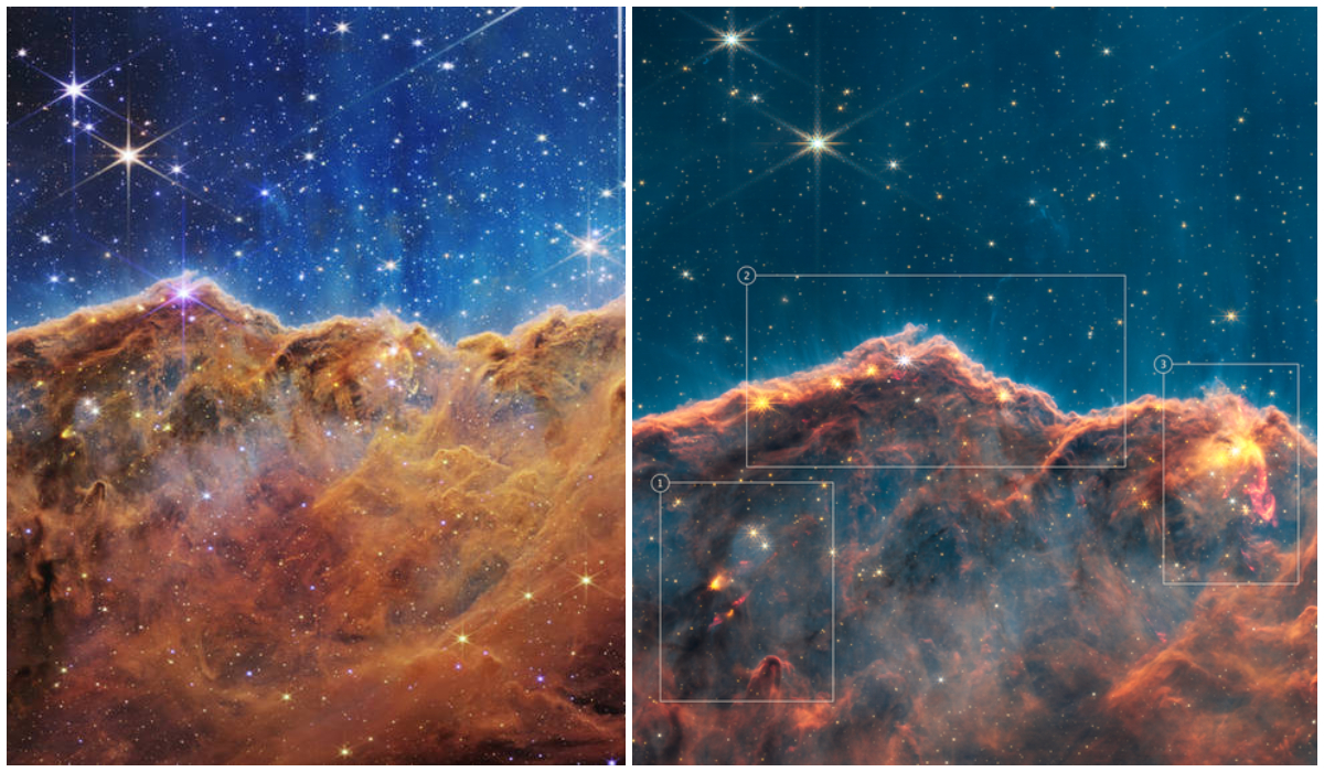 Encuentran estrellas recién formándose en los Acantilados Cósmicos del James Webb