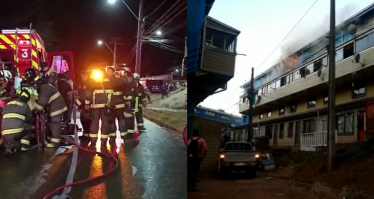 Bomberos de Talcahuano son amenazados por vecinos durante combate de incencio que consumió 5 departamentos
