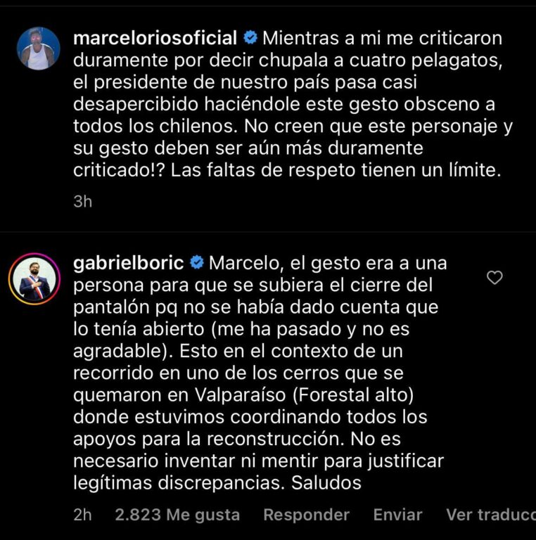 Gabriel Boric responde polémica de Chino Ríos en Instagram