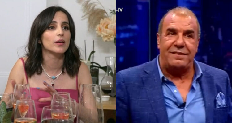 La actriz Camila Hirane hablando. A su lado, Checho Hirane en el programa Podemos Hablar.