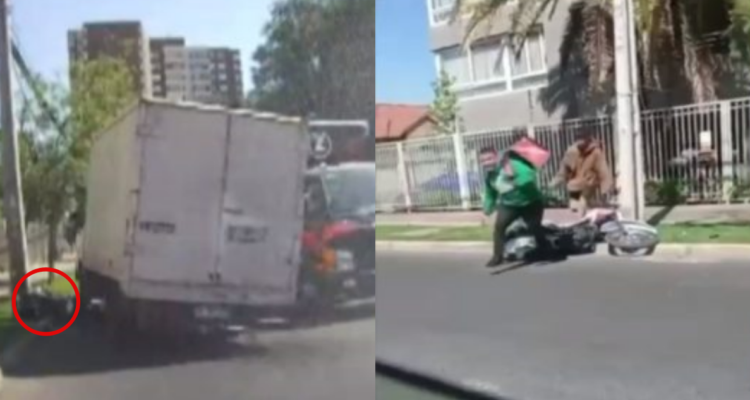 Chofer de camión arrolla motocicleta de delincuente que robaba celular a peatón en Santiago
