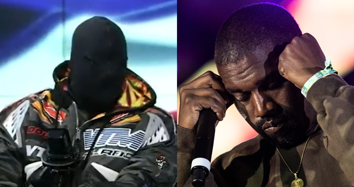 Kanye West en el programa Infowars con su cabeza y manos totalmente tapados. A su lado, el cantante en uno de sus conciertos.