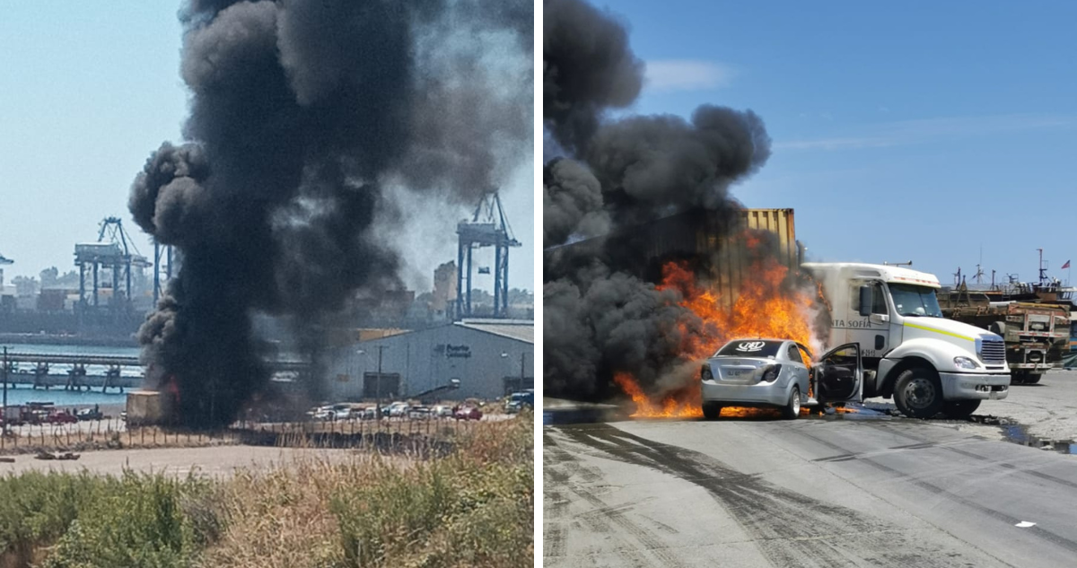 Automóvil y camión se incendian tras colisión en entrada sur al Puerto de Coronel: hay dos lesionados