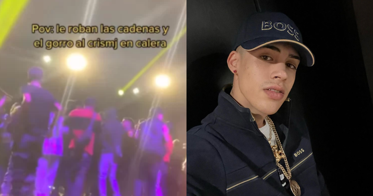 Captura de video del robo a Cris MJ en concierto (izquierda) cantante urbano cris MJ (derecha)