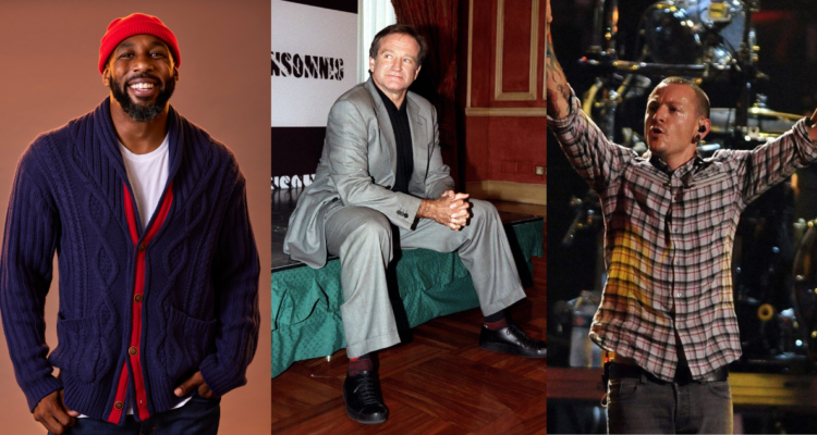 Stephen “tWitch” Boss (izquierda), Robin Williams (centro) y Chester Bennington (derecha). Artistas que habrían sufrido de depresión de “alta funcionalidad”