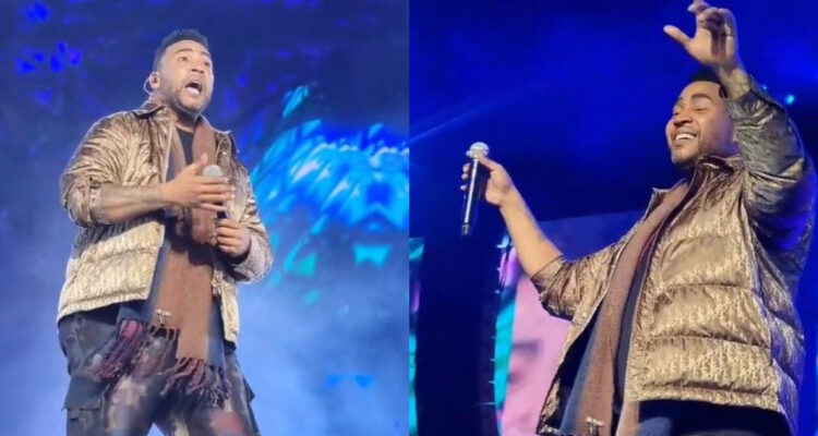 Don Omar sorprendido y feliz al notar que el público canta Ella y Yo.