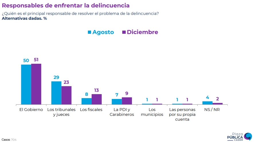 Encuesta Cadem revela que responsabilidad de combatir la delincuencia es del Gobierno