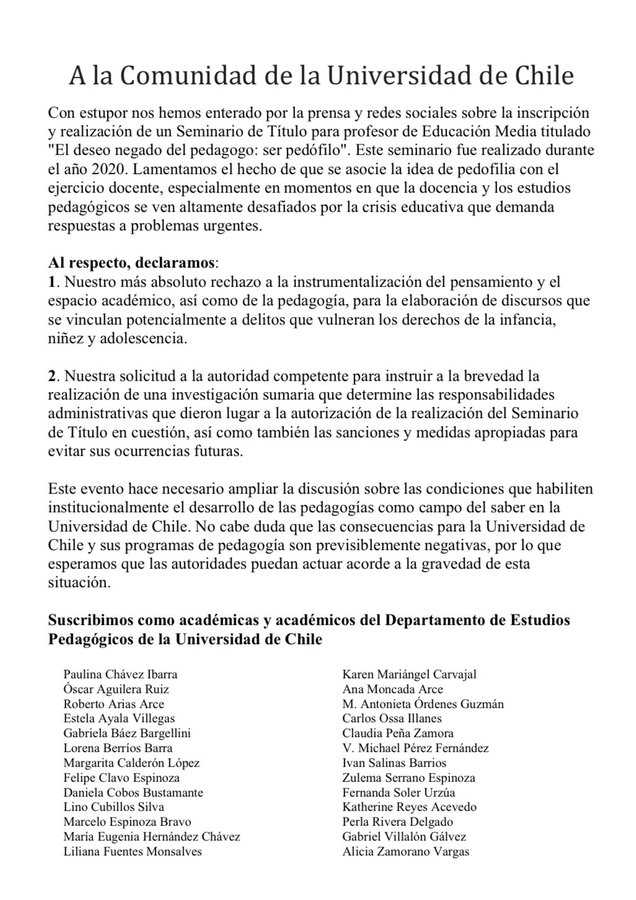 Académicos Se Desmarcan De Comunicado De La U. De Chile: Fustigan ...