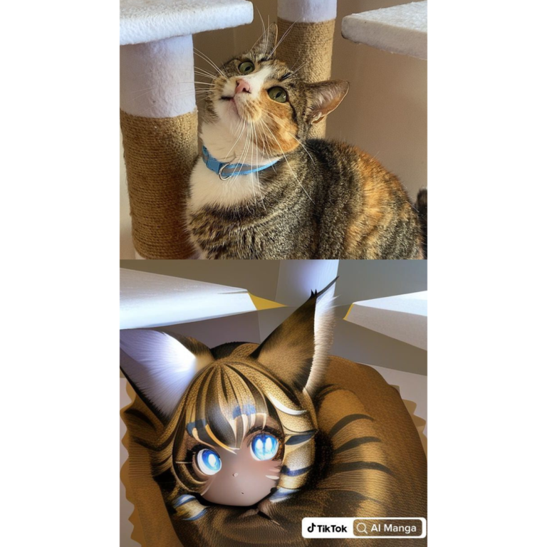 gato como personaje de animé humano gracias a efecto de IA de TikTok