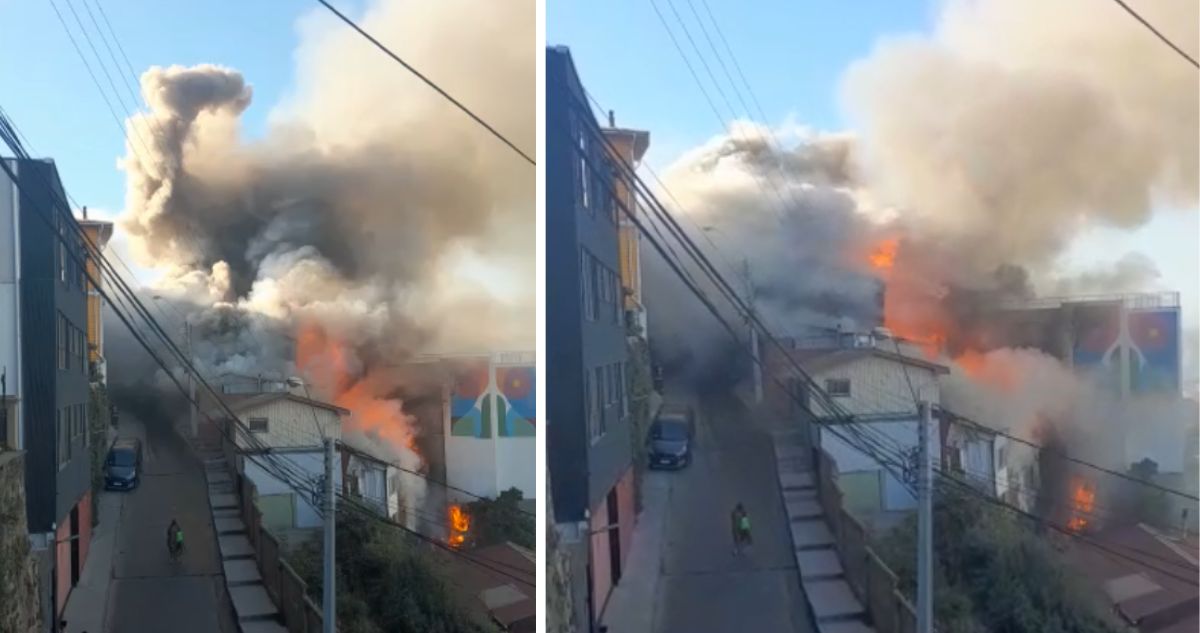 Incendio en Cerro Las Monjas en Valparaíso: 1 herido grave, 8 damnificados y 4 viviendas destruidas