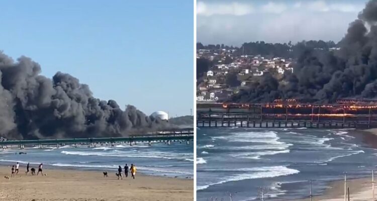 Incendio industrial afecta a muelle de Puerto Ventanas en Puchuncaví