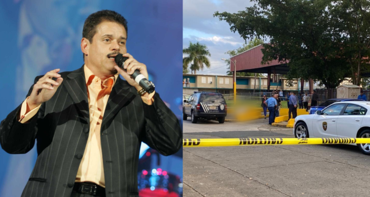 Cantante de salsa Lalo Rodríguez en un concierto (izquierda) fotografía del hallazgo de su cuerpo en plena vía pública (derecha)