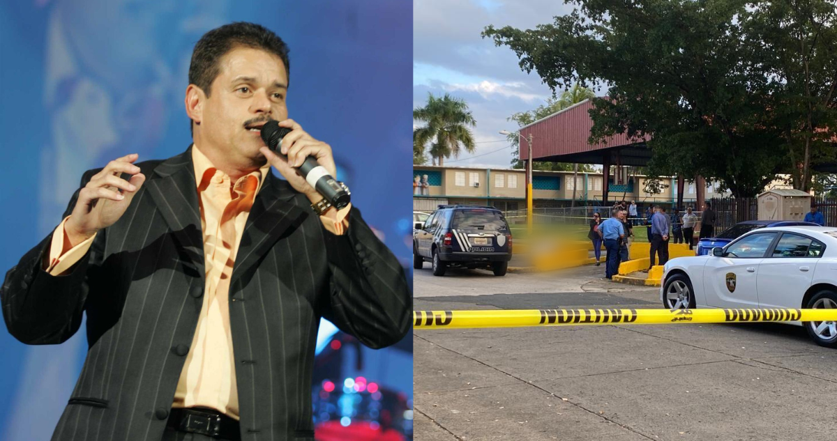 Cantante de salsa Lalo Rodríguez en un concierto (izquierda) fotografía del hallazgo de su cuerpo en plena vía pública (derecha)