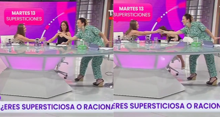 Capturas de la caída de María Elena Dressel en el programaHoy Se Habla