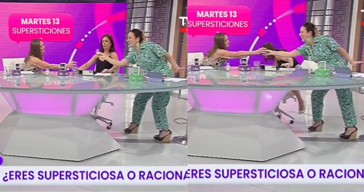 Capturas de la caída de María Elena Dressel en el programaHoy Se Habla
