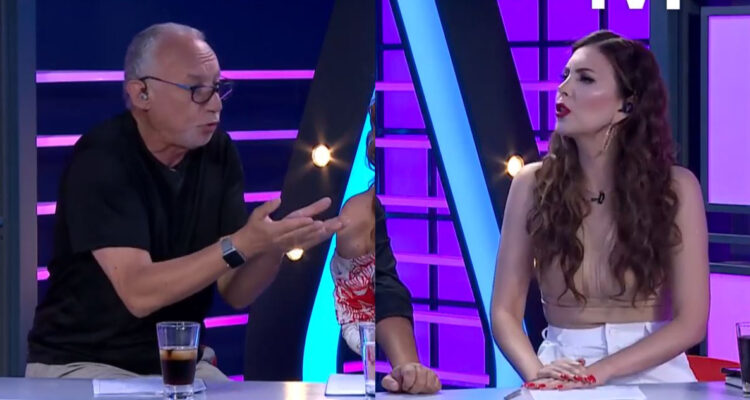 Mauricio Israel y Nataly Chilet discutiendo en vivo en el programa Sígueme y Te Sigo de TV+.