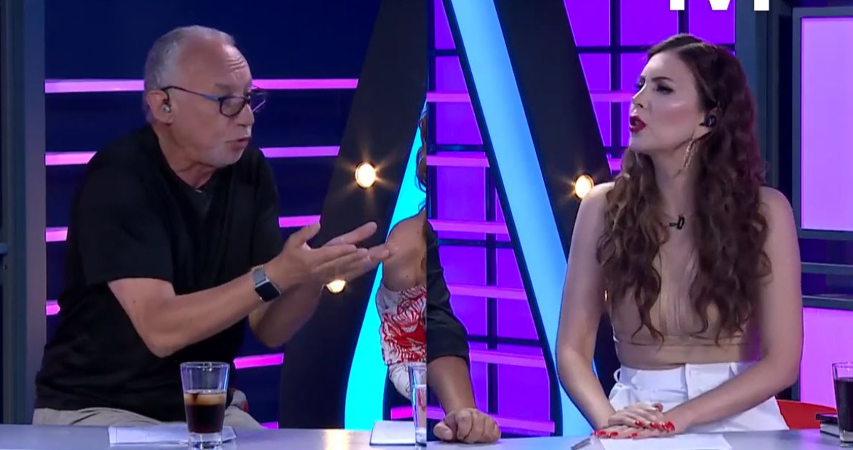 Mauricio Israel y Nataly Chilet discutiendo en vivo en el programa Sígueme y Te Sigo de TV+.