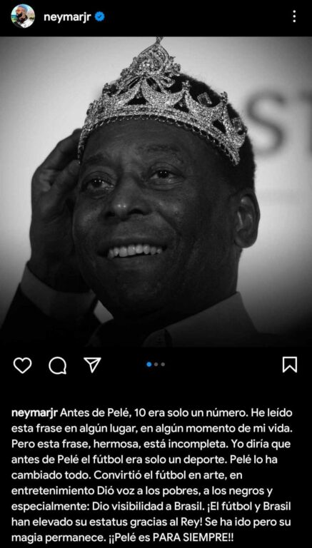 La dedicatoria de Neymar a Pelé tras su muerte.