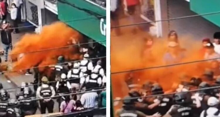 Video registra momento en que Carabineros son rociados con merkén por vendedores ambulantes en Temuco