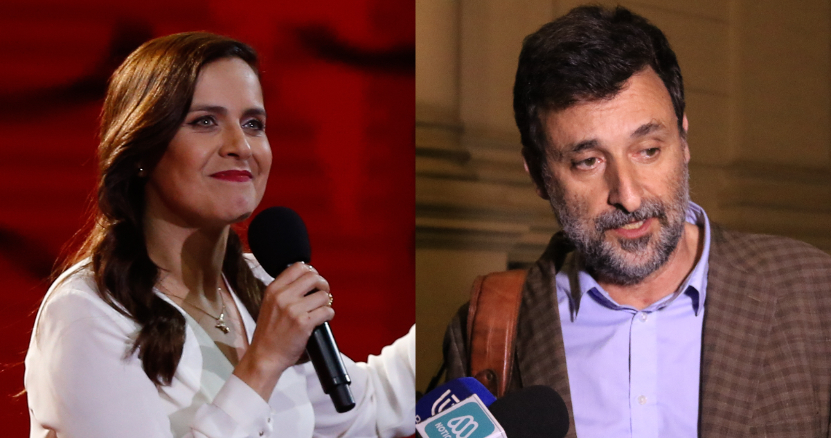 La comediante Natalia Valdebenito en su rutina de Viña 2016. A su lado, Cristián Warnken en una entrevista.
