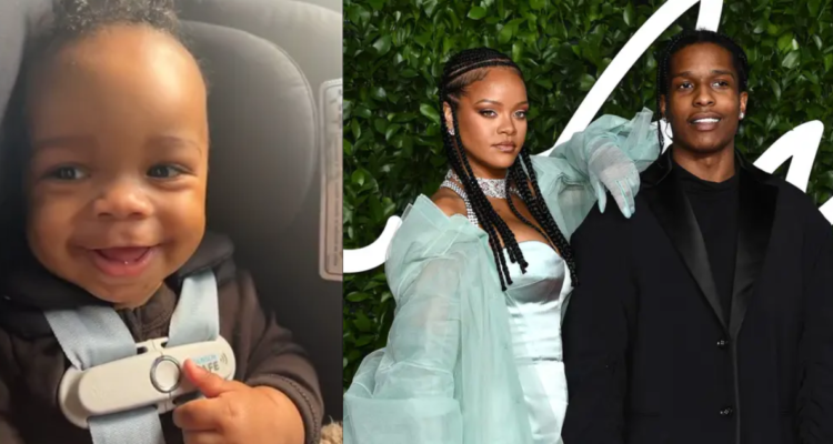 Captura de video de TikTokdel hijo de Rihanna (izquierda) La cantante junto a su pareja, Asap Rocky (Derecha)