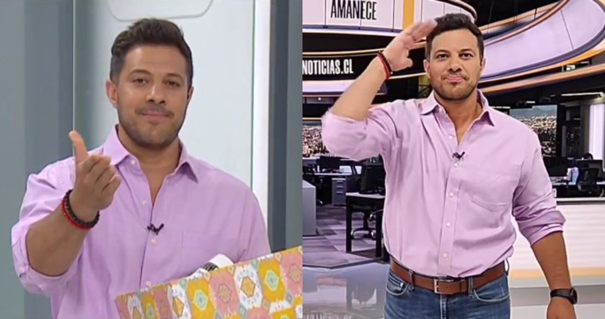El periodista Simón Oliveros despidiéndose del noticiario de Mega, Meganoticias Amanece.