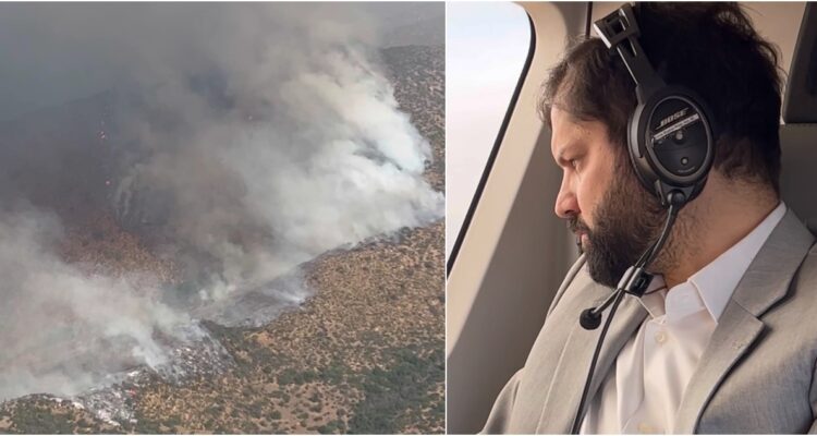 Sobrevuelo de presidente Boric a Quilpué por incendios forestales