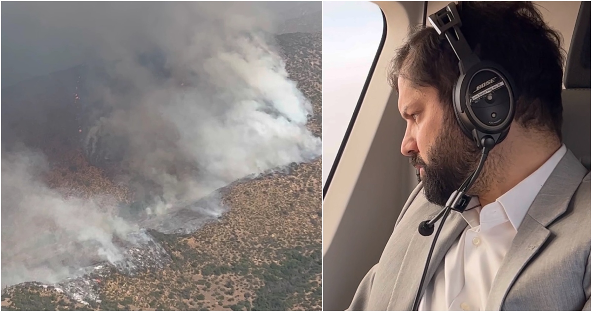 Sobrevuelo de presidente Boric a Quilpué por incendios forestales