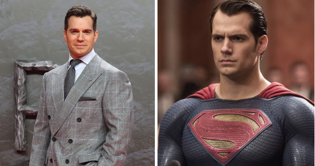 Henry Cavill en una alfombra roja (izquierda) y personificando a Superman (Derecha)