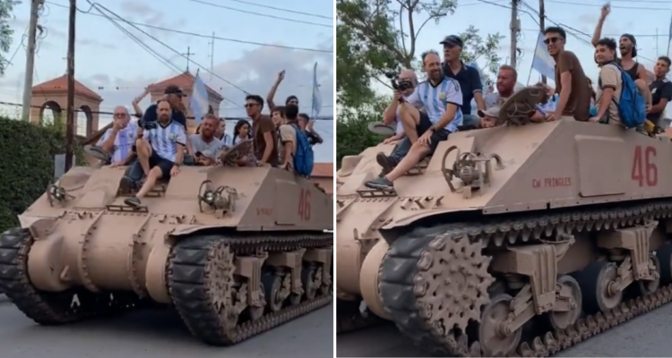 La excéntrica celebración en un tanque por las calles de Argentina.