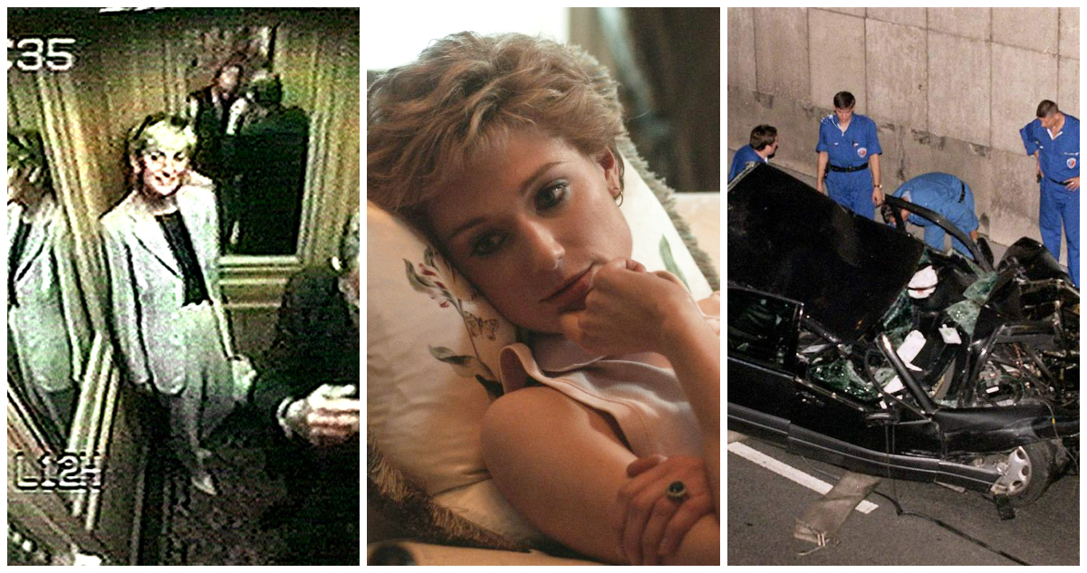 escena de the crown e imágenes del accidente de Diana