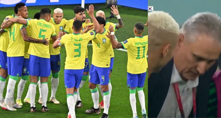 Tite y el plantel de Brasil bailaron durante la goleada a Corea del Sur.