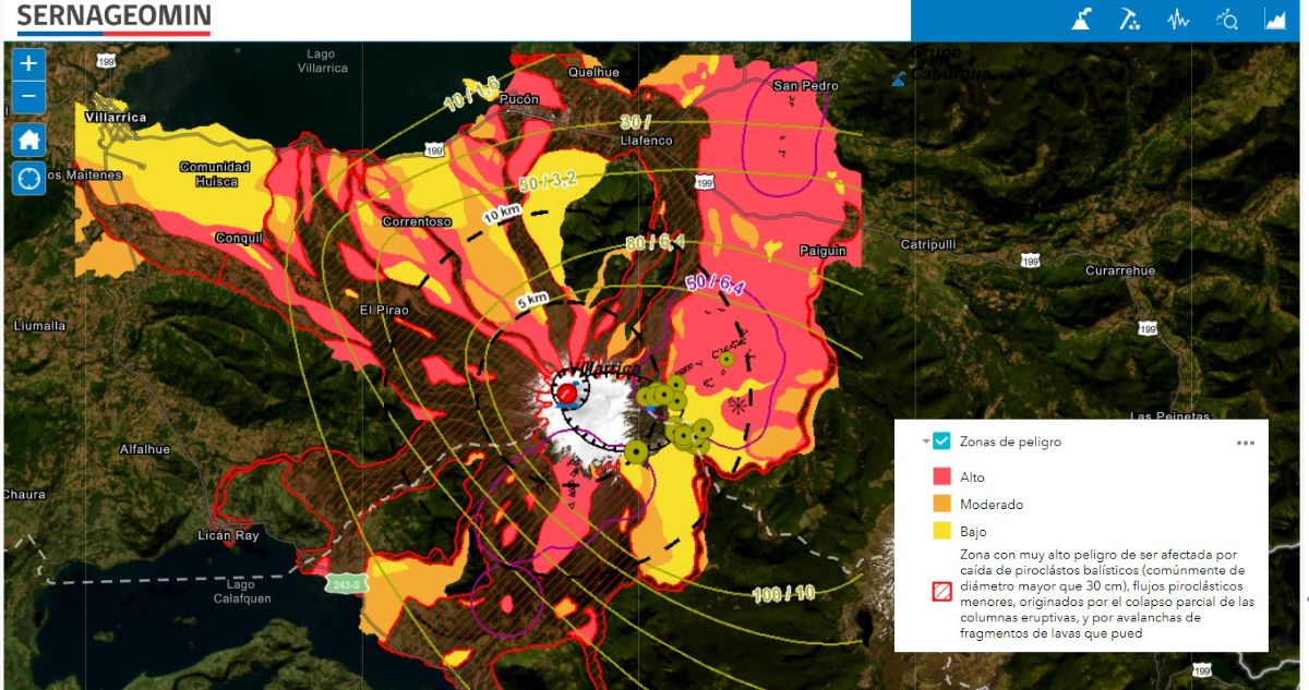 Volcán Villarrica zonas de riesgo