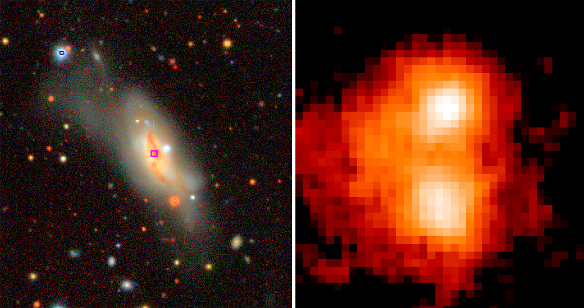 Detectan 2 agujeros negros en un choque de galaxias