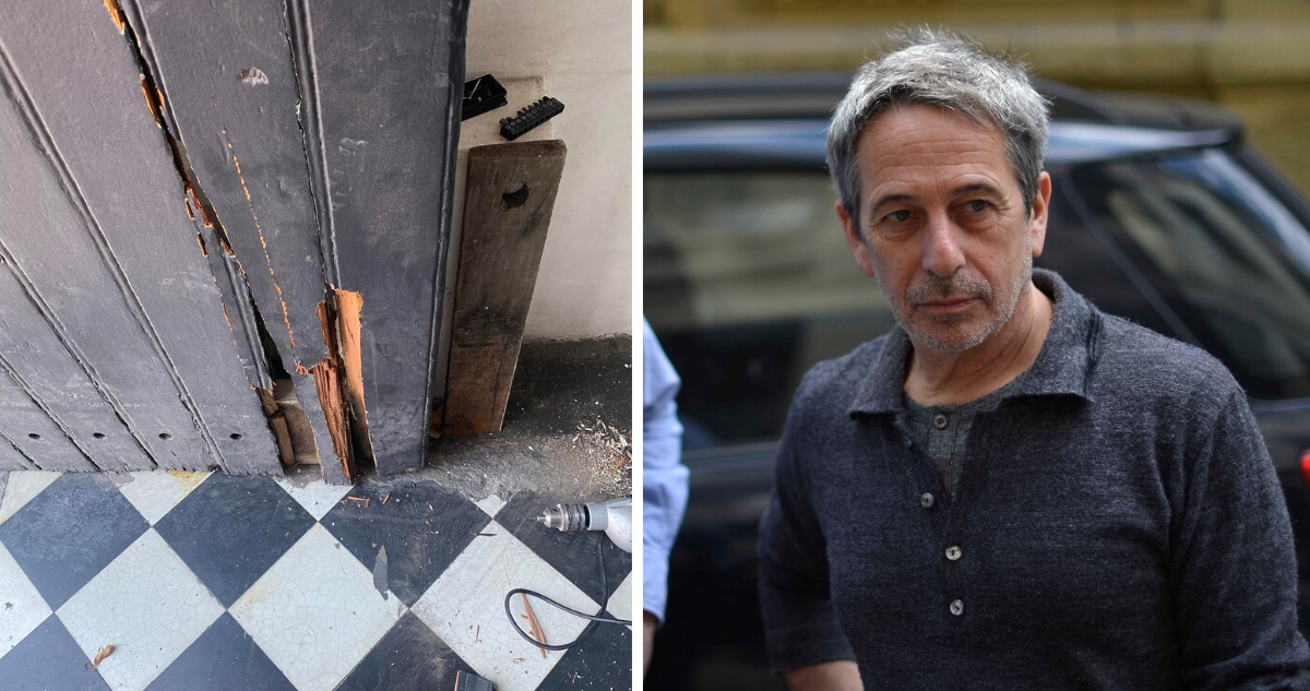 Fotografía de los daños al Teatro de “La Memoria” (izquierda) y de Alfredo Castro (derecha) a propósito de su reacción al robo