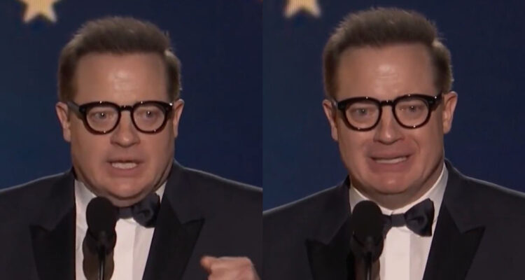 El actor Brendan Fraser en medio de su discurso viral en los Critics Choice.